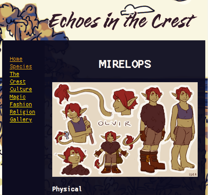screenshot of the echoes of the crest wiki page for mirelops